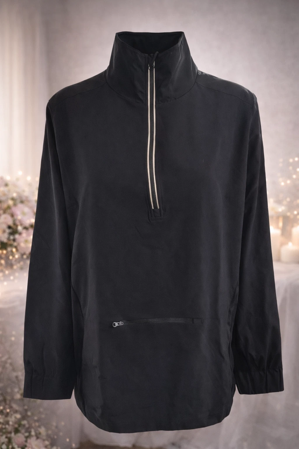 Ladies black 3/4 zip high neck long sleeve jersey sports top / jacket sz 18 NEW