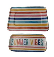 Market Square Stripe Trays Summer Vibes 2 Pc BPA Free Multicolor Colorful New