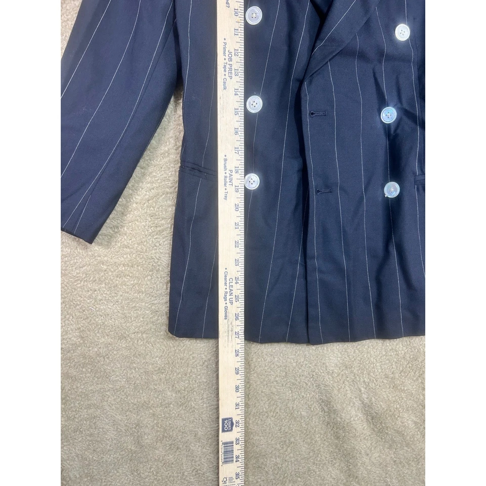 Blazer Ralph Lauren Vintage Mujer Doble Pecho Lana Rayas Azul Marino 4 EE. UU. Foto 2 de 4