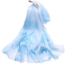 100%  Silk large Scarf Women neckerchief Shawl Wrap floral blue white MY207-2