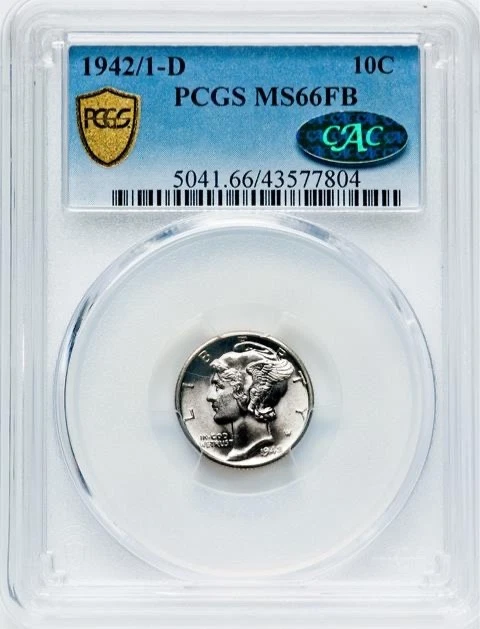 1942/1-D PCGS MS66FB Brilliant Untoned Boldly Struck 10c KEY DATE Mercury Dime