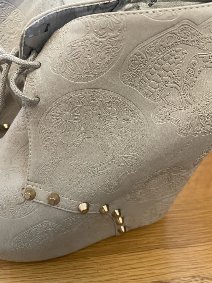 Iron Fist Sugar Skull Embossed Studded Wedge Boots - UK 8 / EU 41 / US 10 - Image 3 of 4