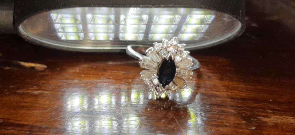 Anello- Argento - Zaffiro Blu -cristalli Brillanti-Vintage - Immagine 3 di 4