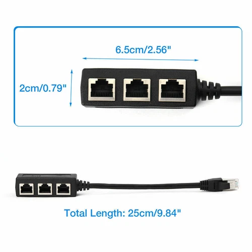 2x RJ45 Ethernet 1 to 3 Ports LAN Splitter Adapter Cable Network Connectors US - Picture 2 of 14