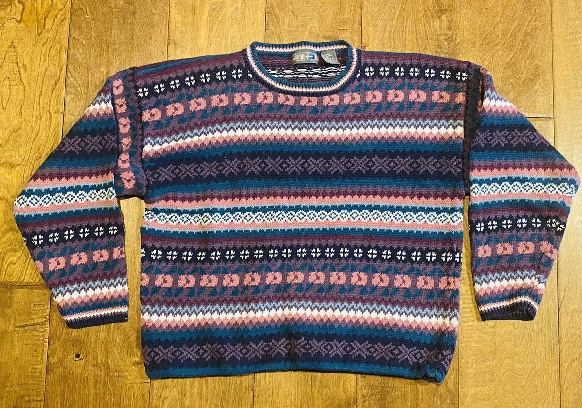 Vintage Paris Sport Club Worldwide Knit Sweater womens Lg EUC