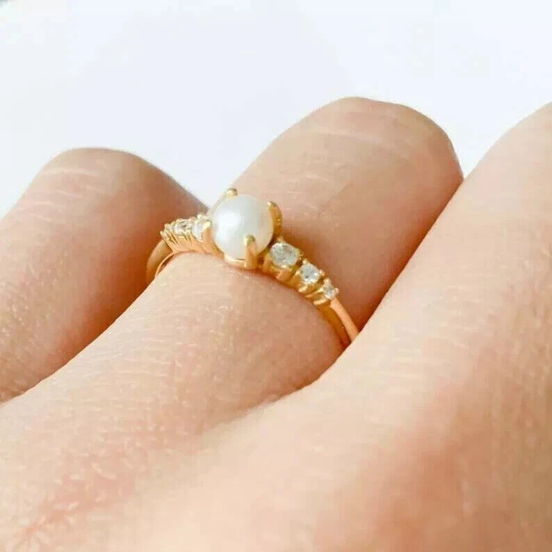 2Ct Round Cut Lab Created Pearl Women Wedding Band Ring 14k Yellow Gold Over - Image 2 of 4