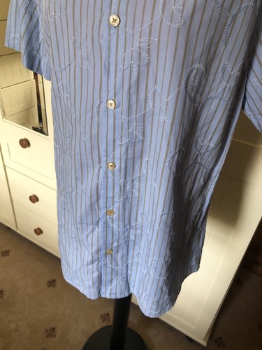 NEXT Men's Blue Brown Stripe Embroidered Short Sleeve Cotton Shirt Size M - Picture 3 of 9