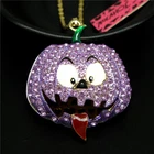Fashion Women Purple Rhinestone Halloween Pumpkin Pendant Chain Necklace Gifts