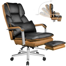 Recliner Office Chair with Footrest PU Leather Computer Chair for Heavy People