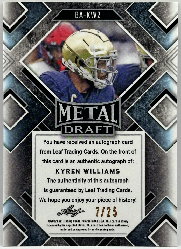 2022 Leaf Metal Draft - Prismatic Purple /35 #BA-KW2 Kyren Williams Auto - Image 2 of 2