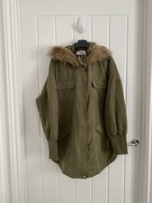 New Anthropologie Faux Fur Hood Parka Jacket In Sage - Large - Jack Bb Dakota