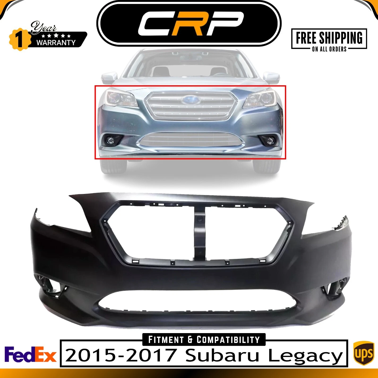 Front Bumper Cover Primed for 2015-2017 Subaru Legacy 2.5i Premium