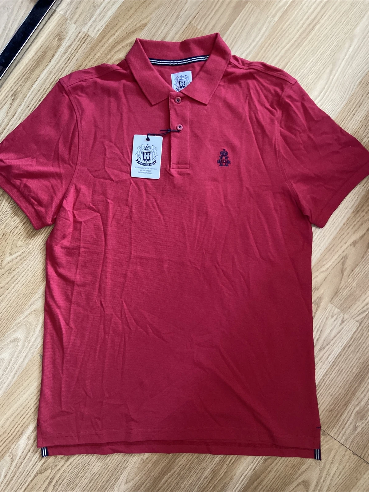 Hurlingham Polo 1875 New Men’s Regular Fit Red Medium Polo Shirt RRP £60