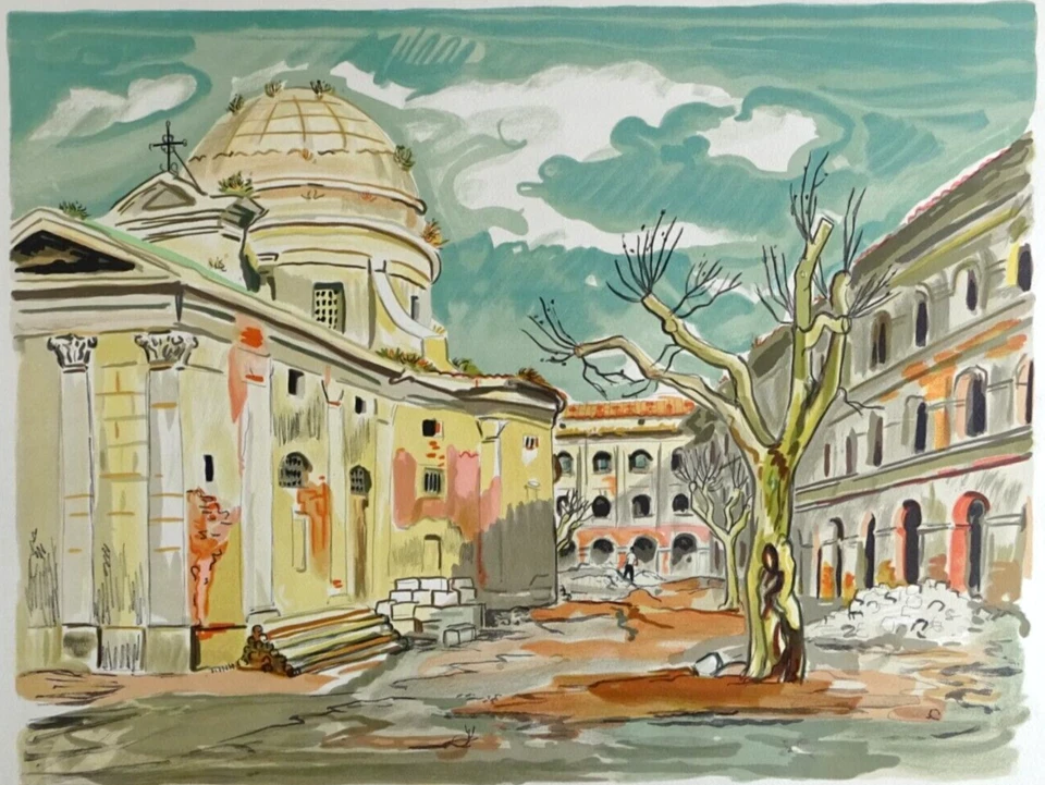 Yves BRAYER Marseille place église grande Lithographie originale 1974 - Photo 2/4