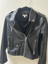 Whistles Agnes Pocket Leather Biker Jacket, Black Uk 10