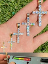 14k Gold Plated 925 Silver Cross Pendant Real MOISSANITE Necklace Passes Tester