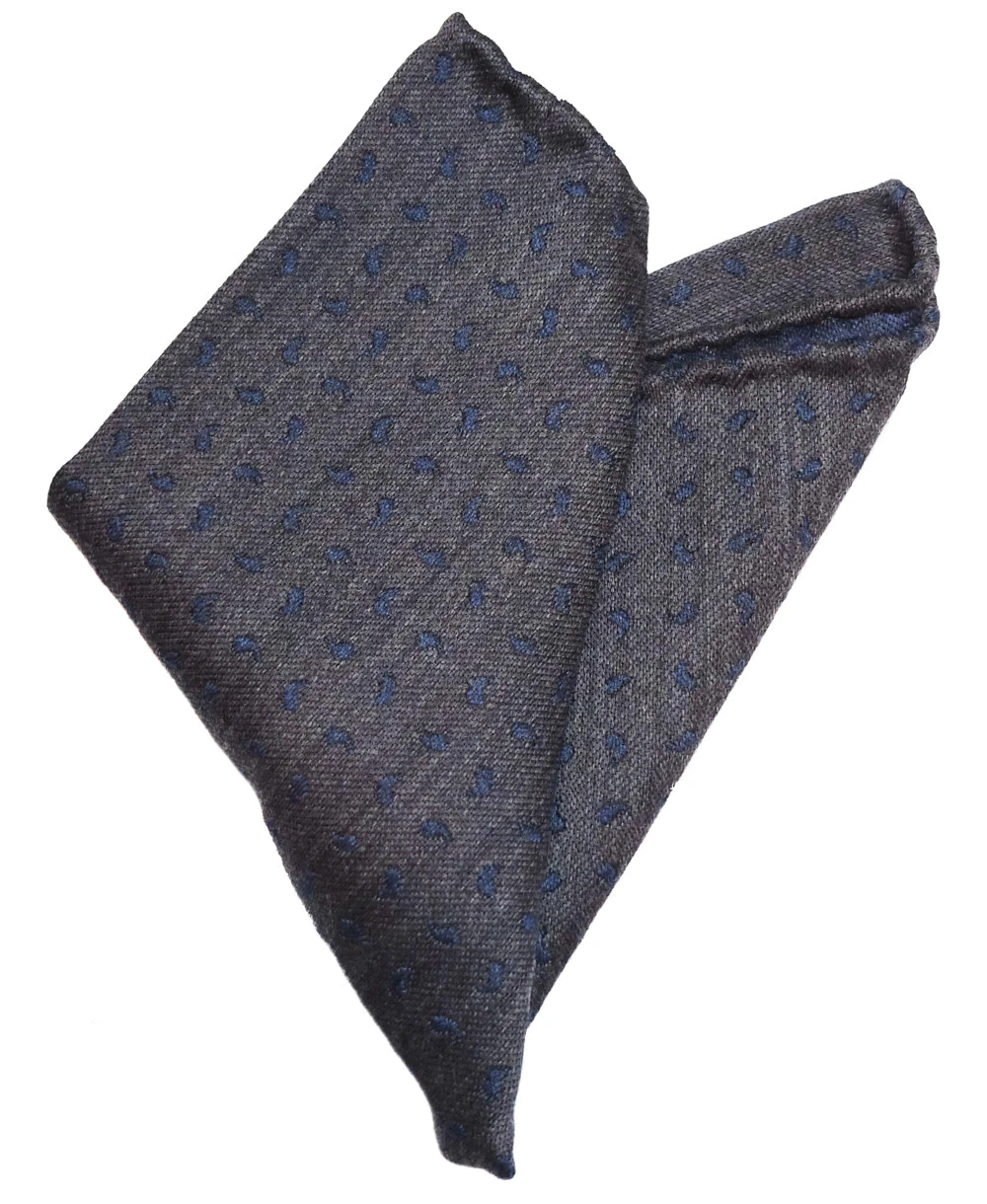 Pellens & Loick Fliege & Einstecktuch Set – Grau Blau, Wolle Seide