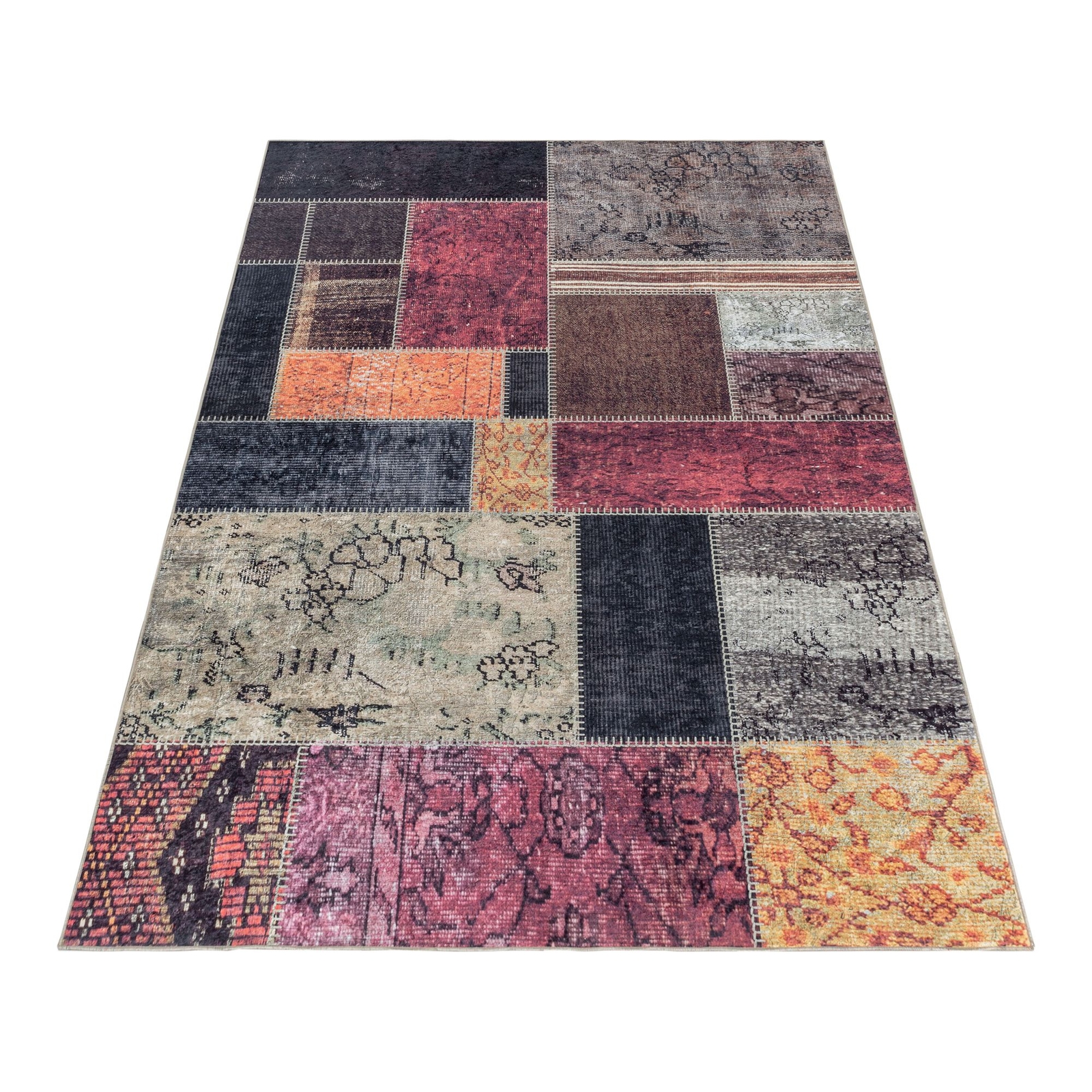 Waschbarer Teppich Patchwork Design Multi Flachgewebe Wohnzimmerteppich