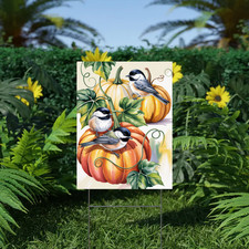 Autumn Pumpkins Yard Sign with Birds Fall Harvest Outdoor Yard Decor