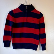 Polo Ralph Lauren Striped Polo Sweater Boy's Size 6 Red Blue 1/4 Zip Cotton