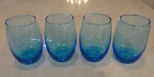 4 Cristar Stemless Wine Water Cocktail Glasses Blue