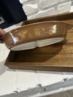 Vintage 1 1/2 Quart Pyrex Divided Early Americana Brown And Gold Design
