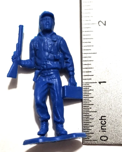 Vintage 1960s Marx Blue Army Soldier Figure with Rifle & Gear