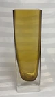 Vintage MCM Murano Sommerso Square Amber Yellow & Clear Glass Vase