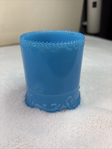 Blue Opaline Milk Glass Toothpick Holder 3” Vtg