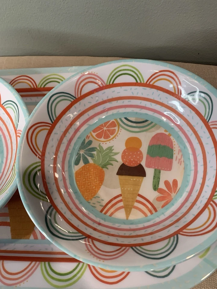 Cuencos de helado de melamina con bandeja con tema de helado de verano Foto 3 de 4