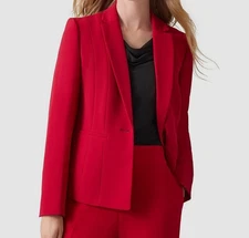 Kasper Women's Red Stretch Crepe One-Button Panel Seamed Jacket Size 10