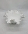 Vintage Fenton Silver Crest Ruffled Edge White Milk Glass Bowl No Damage