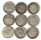 Lot of (9) Roosevelt Dimes 90% Silver Dates 50's & 60's   [50]