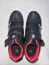 Peloton Mens Black White Red Leather Hook & Loop Athletic Cycling Shoes Size 41