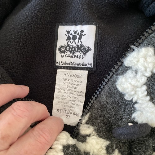 Corky & Company Coat 2T Gray White Pink Wool Blend Hood Zips Buttons Fleece - Picture 7 of 14