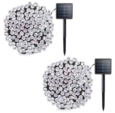 Solar Fairy Lights Outdoor, 2 Pack 100LED 33FT White Twinkle Solar String Lights