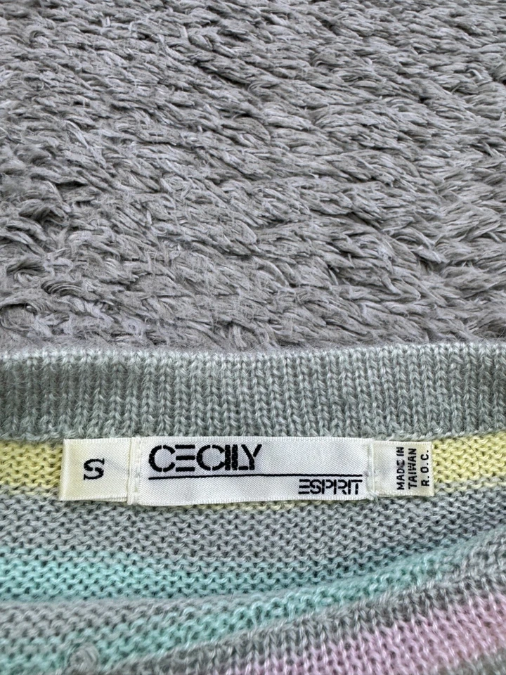 Suéter De Colección Cecily Esprit Mujer Pequeño Pastel Acuarela Arco Iris Rayas Tejido Top Foto 3 de 4