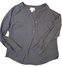 Pure Energy Black Pullover Half Button Placket Long Sleeve Blouse Womens Size 1X