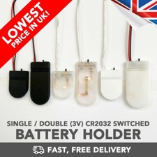 3V Battery Holder CR2032 Single & Double Case Box Switch -  Black White Clear