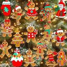 16Pcs Gingerbread Man Ornaments for Christmas Tree, Plastic Cute Gingerbread Man