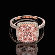 Lab Created Morganite 2Ct Cushion Cut Halo Engagement Ring 14K Rose Gold Plated
