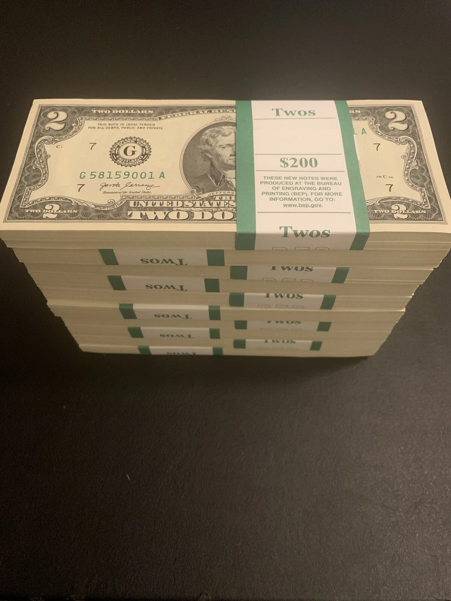Uncirculated Uncertified $2 US Federal Reserve Small Notes for
