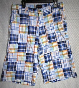 Men-039-s-Dtek-Madras-Patchwork-Plaid-Multi-color-Shorts-Flat-Front-Casual-Size-36