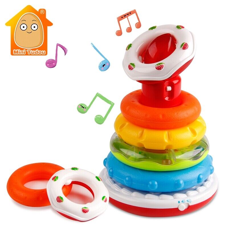 Music Educational Toy Montessori Building Block Rainbow Ring Tower Stacking Toy