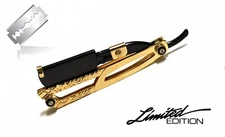 Straight Edge Razor Barber Shaving Blade Folding Cut Throat Knife Black And Gold