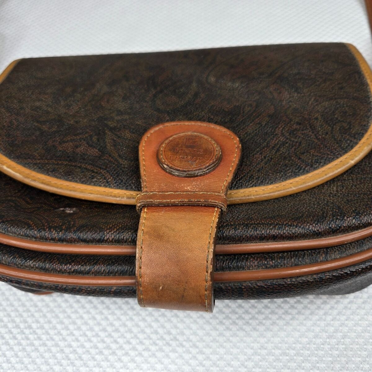 Vintage Pierre Balmain Brown Leather Canvas Paisley Vintage Pierre Balmain Brown Leather Canvas Paisley