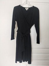 Talbots petites Black Faux Wrap Long Sleeve Belted Dress Sz 10P