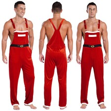 Männer Weihnachten Flannel Tasche Overalls Urlaub Weihnachtsmann Cosplay Kostüm
