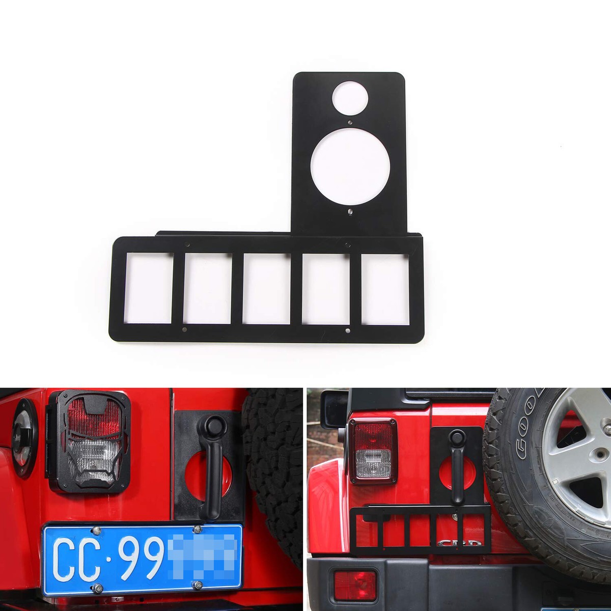 WOZUA Jeep Wrangler JK License Plate Bracket With Light - No Drilling Needed For 2007-2018 Models - View #3