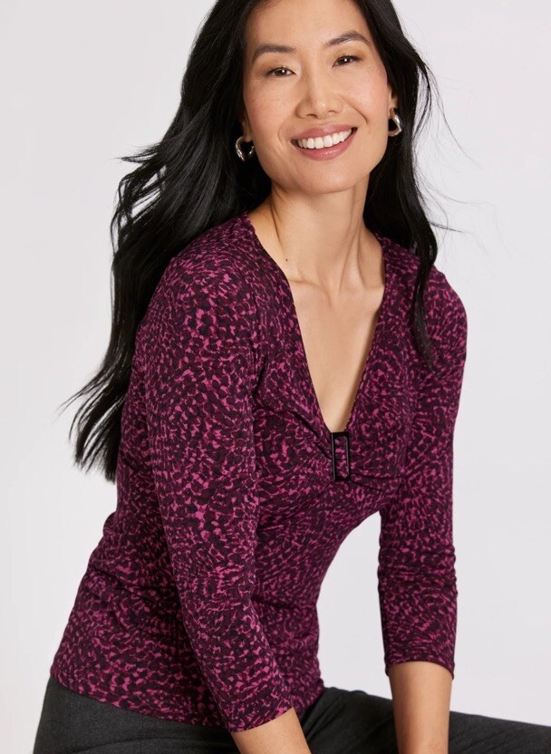 NWT Laura Abstract Buckle Embellished Top in Black Pink Pattern Size S